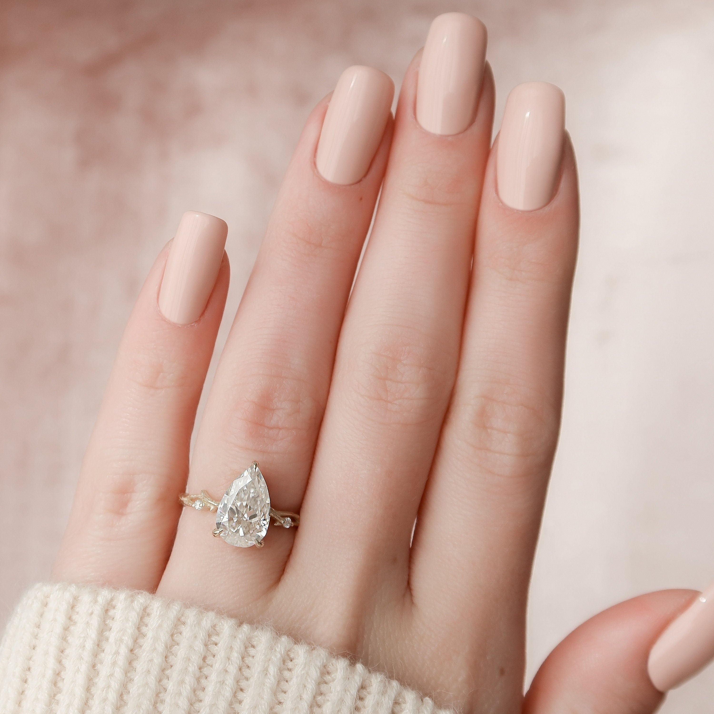 2.5 CT Pear Cut Twig Pave Moissanite Engagement Ring 7